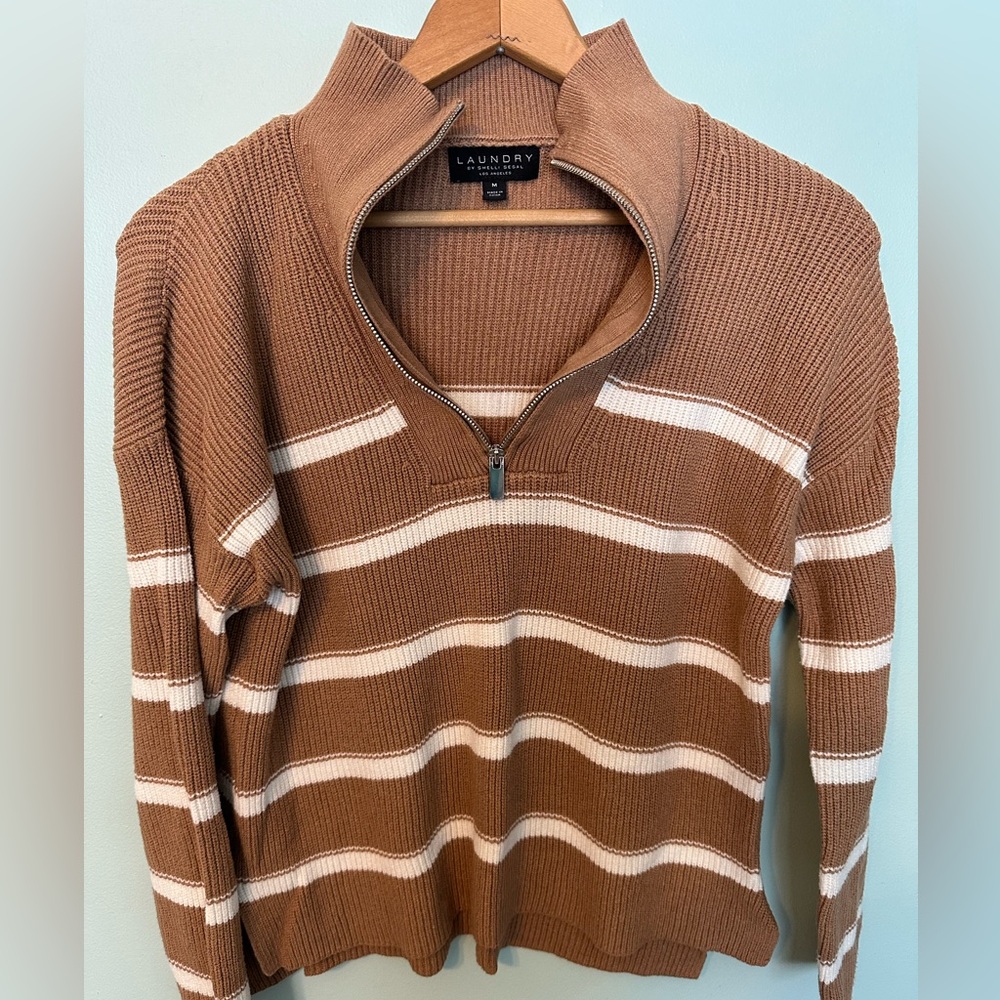 Laundry Ribbed Striped Zip Up Sweater